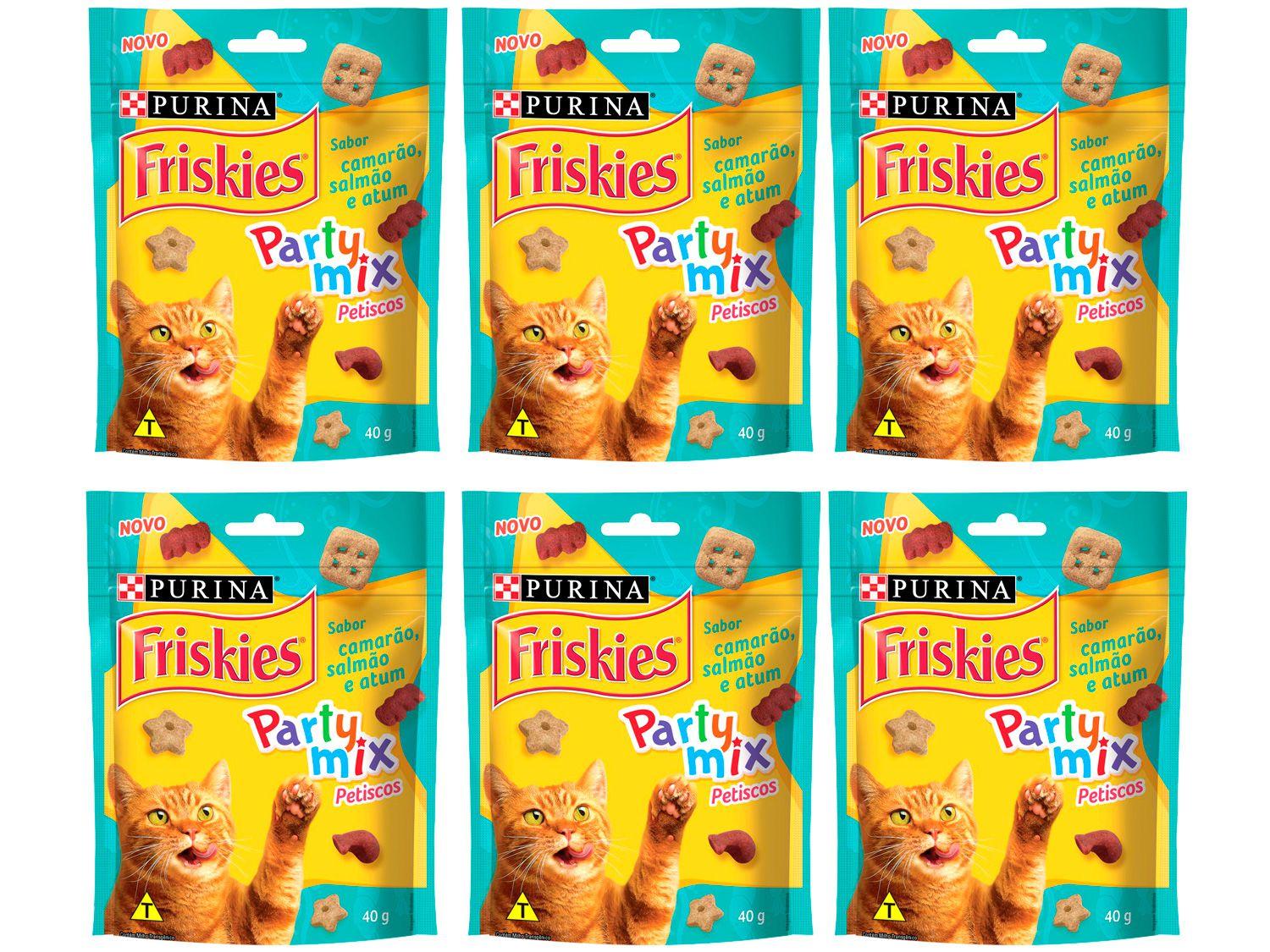 Kit Petisco para Gato Adulto Friskies Party Mix - Camarão Salmão e Atum 6 Unidades 40g Cada