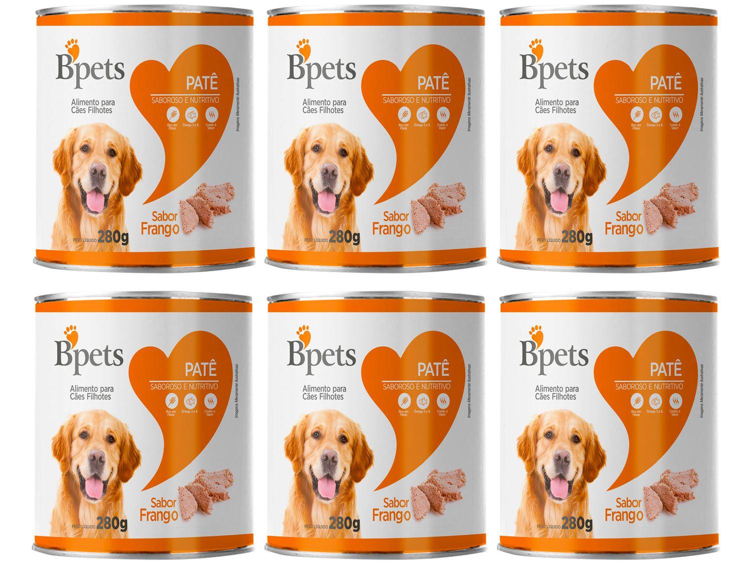 Kit Ração Úmida para Cachorro Filhote Lata Bpets - Patê Frango 6 Unidades 280g Cada