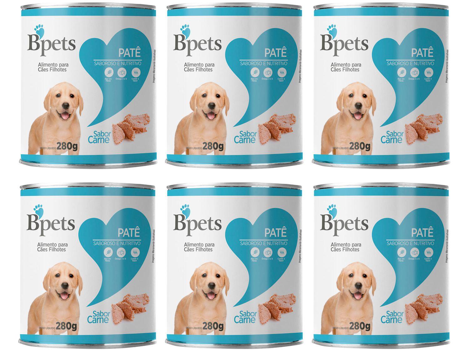 Kit Ração Úmida para Cachorro Filhote Lata Bpets - Patê Carne 6 Unidades 280g Cada