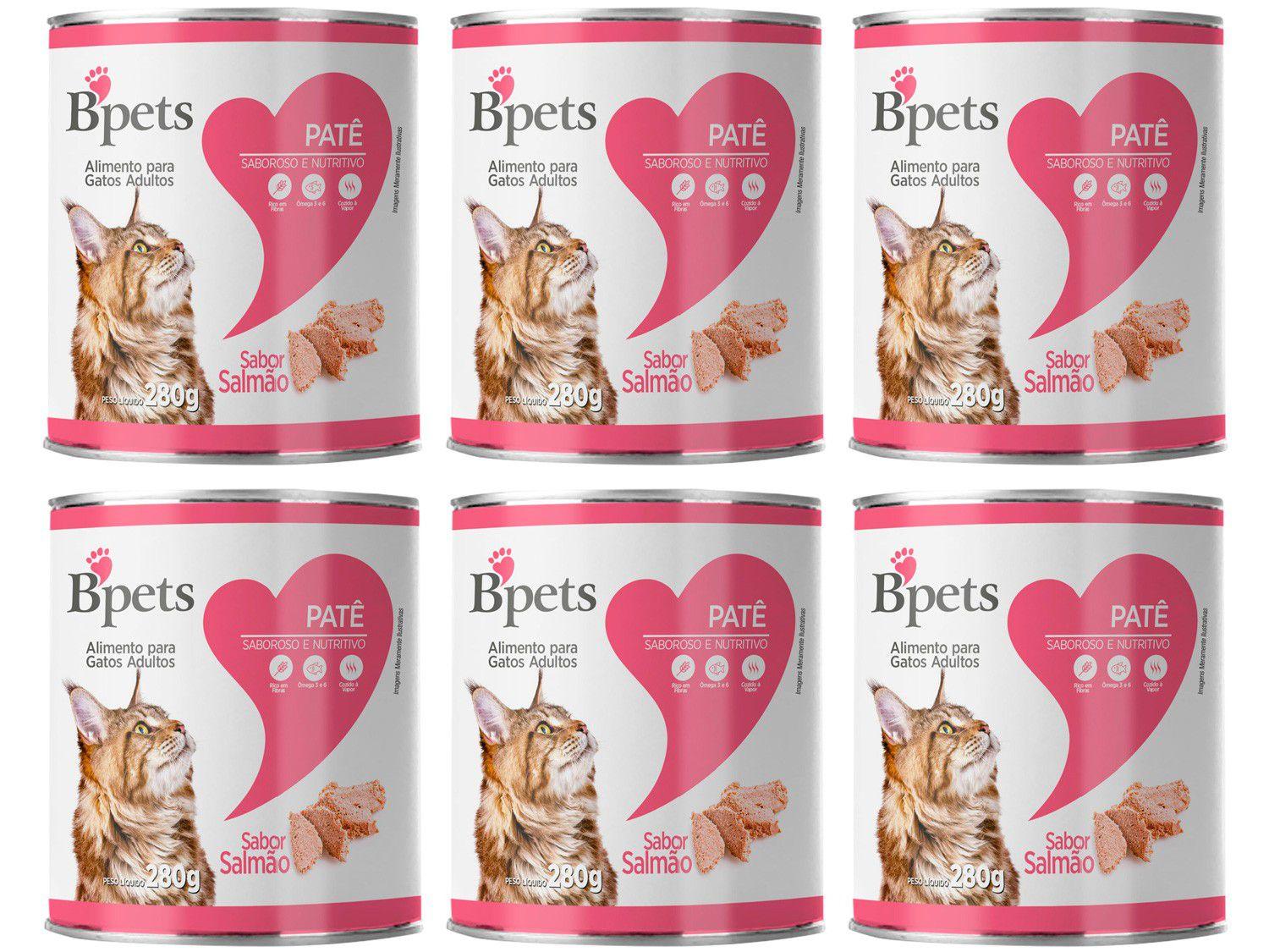 Kit Ração Úmida para Gato Adulto Lata Bpets - Patê Salmão 6 Unidades 280g Cada