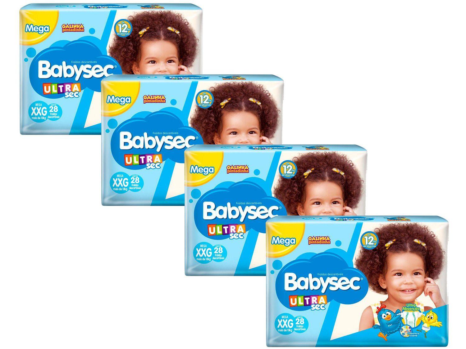 Kit Fraldas Babysec Ultrasec Galinha Pintadinha - Tam. XXG a partir de 13kg 4 Pacotes 28 Unid. Cada