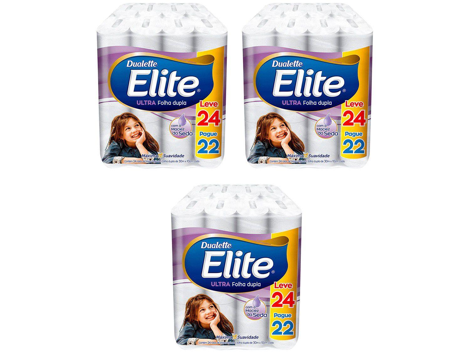 Kit Papel Higiênico Folha Dupla Elite Ultra - 3 Pacotes com 24 Rolos de 30m Cada