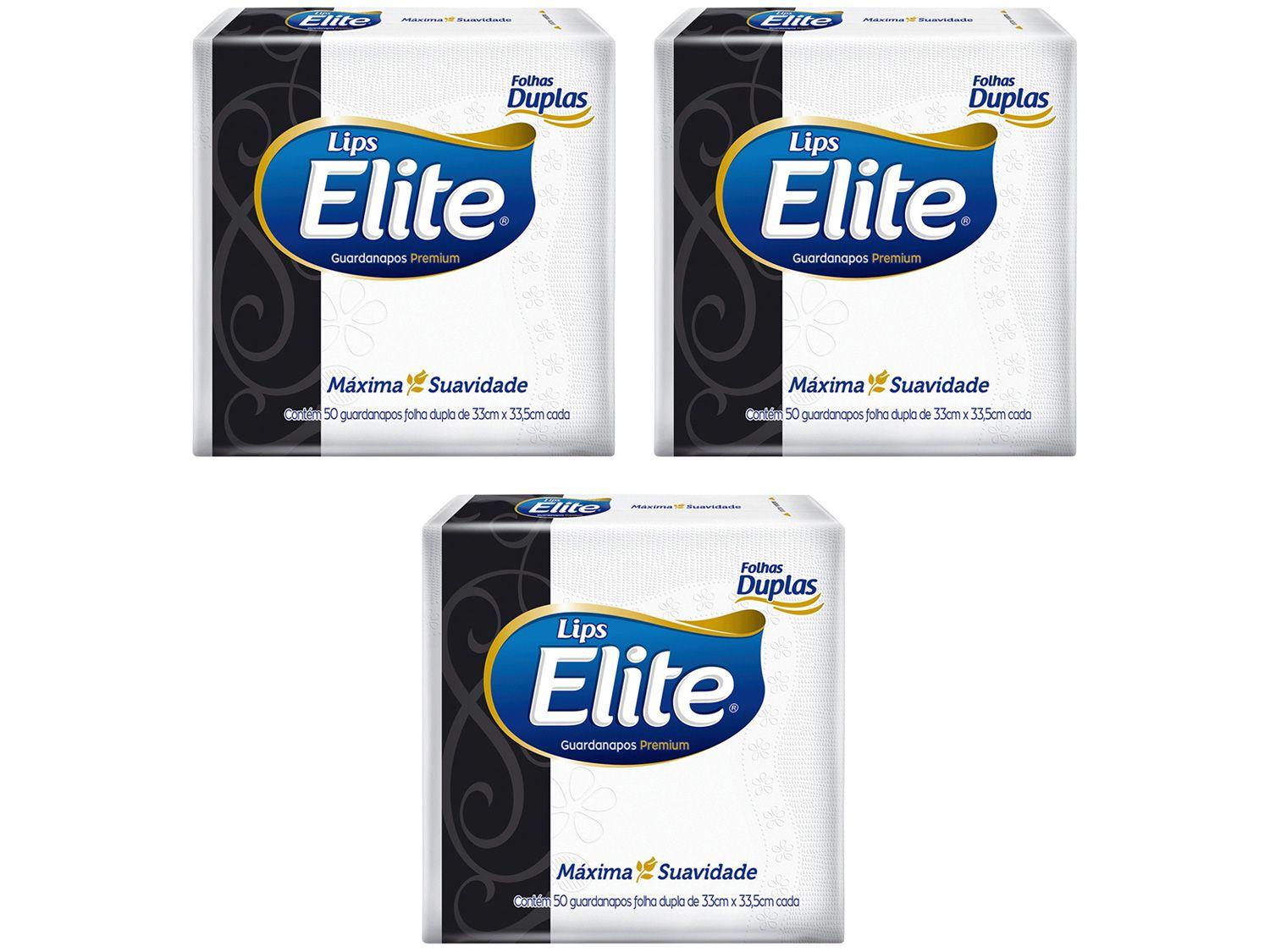 Kit Guardanapo Folha Dupla Elite Lips 50 Unidades - 3 Pacotes