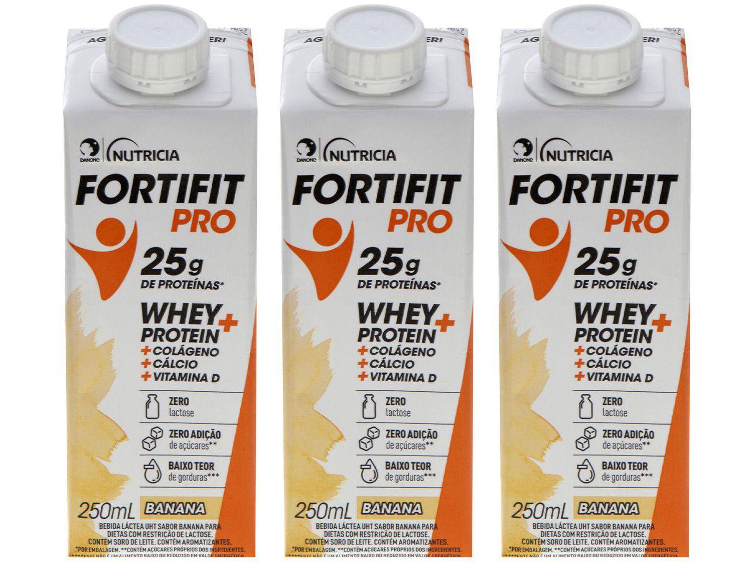 Kit Bebida Láctea Fortifit Pro Banana Zero Açúcar - 250ml 3 Unidades