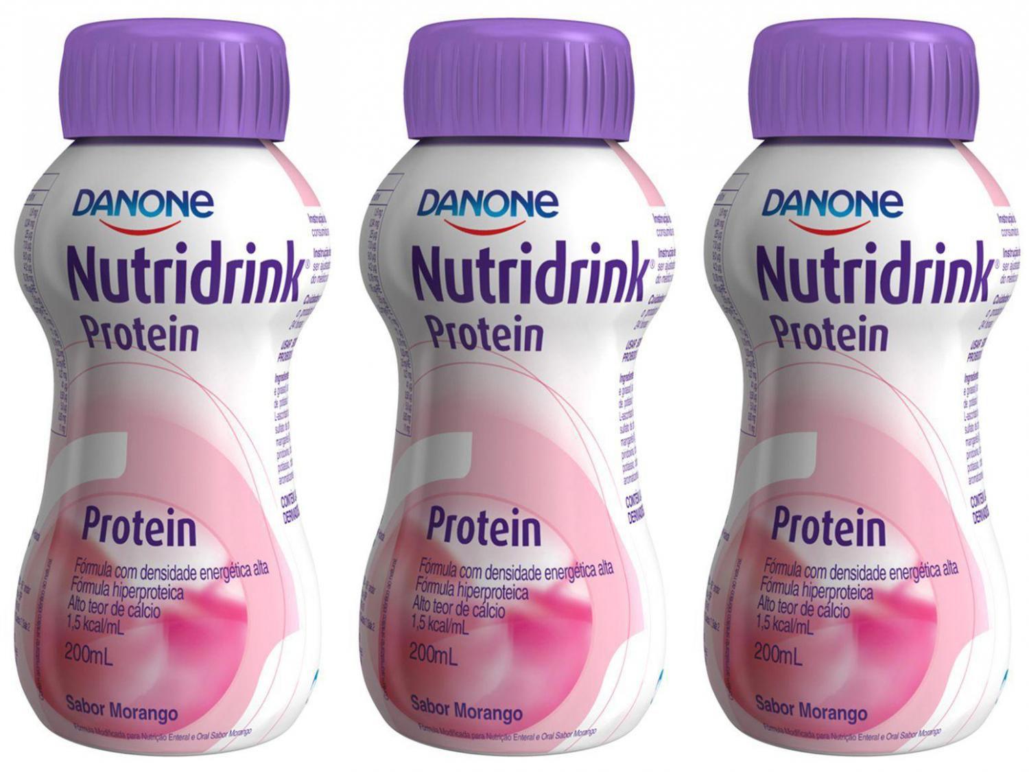 Kit Suplemento Alimentar Adulto Nutridrink Protein - Morango 200ml 3 unidades