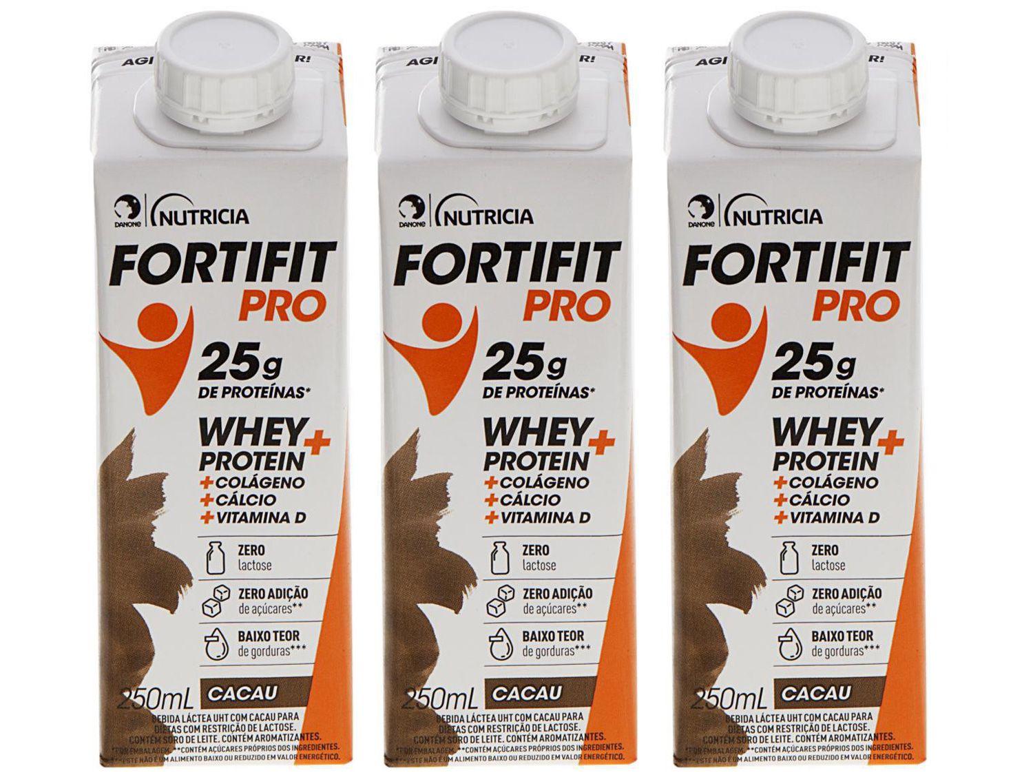 Kit Bebida Láctea Fortifit Pro Cacau Zero Açúcar - 250ml 3 Unidades