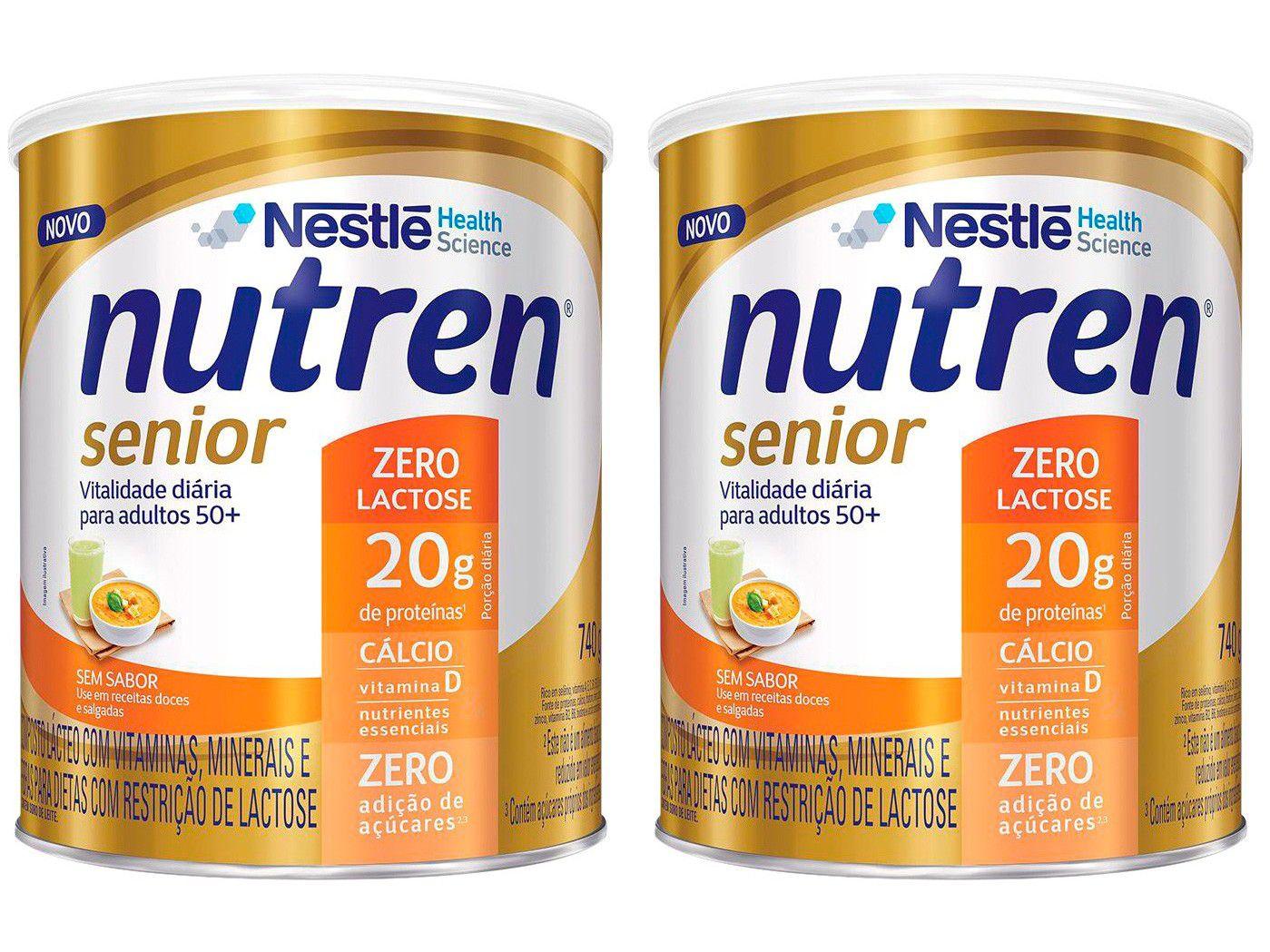 Kit Suplemento Alimentar Adulto Nutren Senior - Sem Sabor Zero Açúcar sem Lactose 740g 2 Unidades