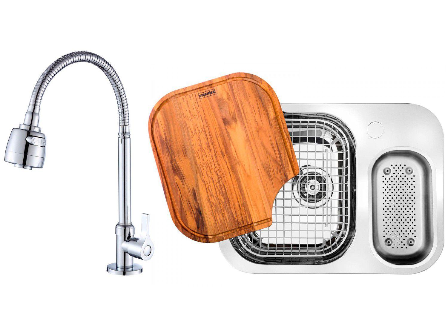Cuba para Cozinha Franke Dupla Aço Inox de Embutir - Retangular 62,5x50cm + Torneira para Cozinha