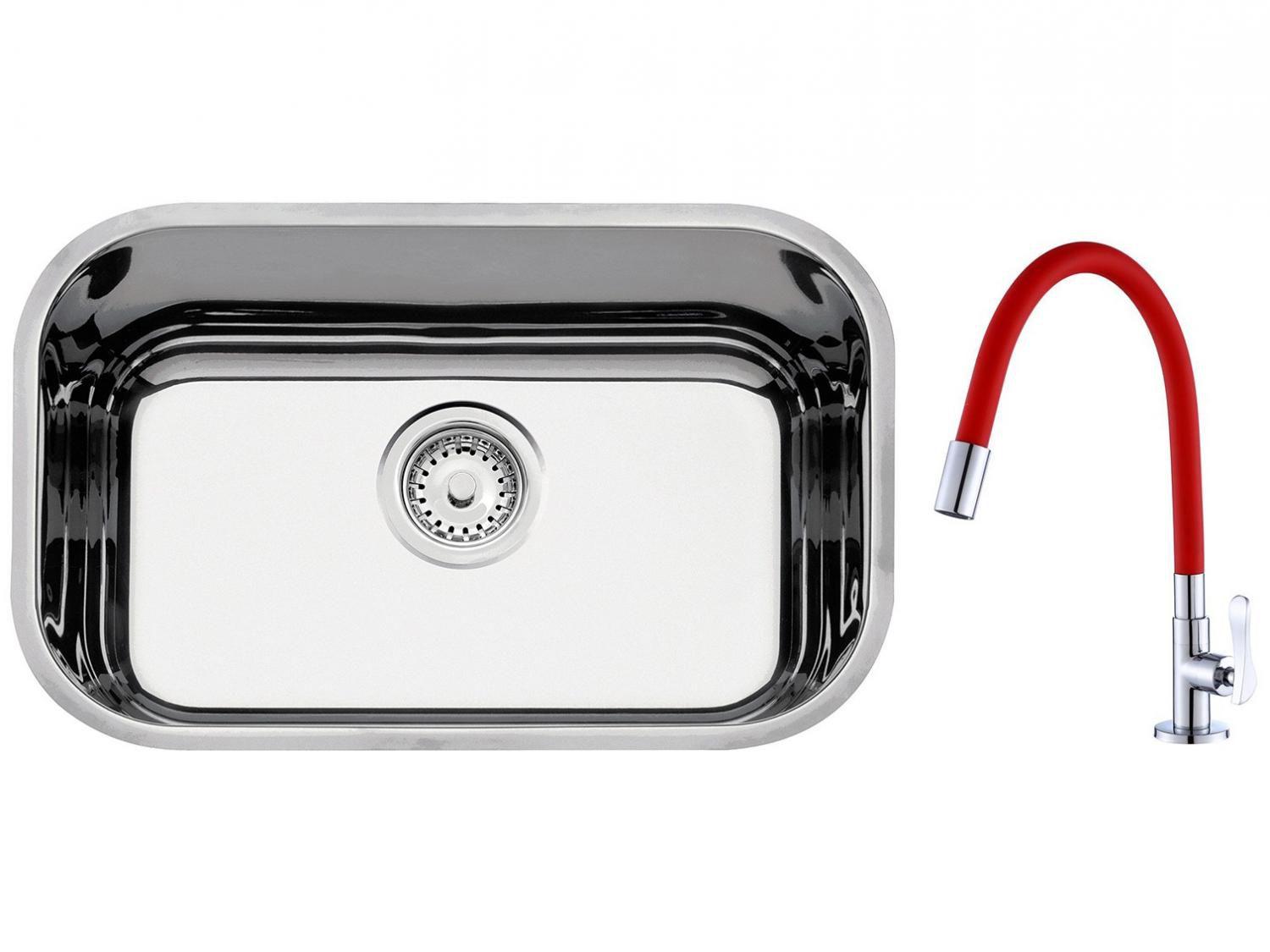 Cuba de Embutir para Cozinha Tramontina Inox - Retangular 47x30cm + Torneira Gourmet para Cozinha