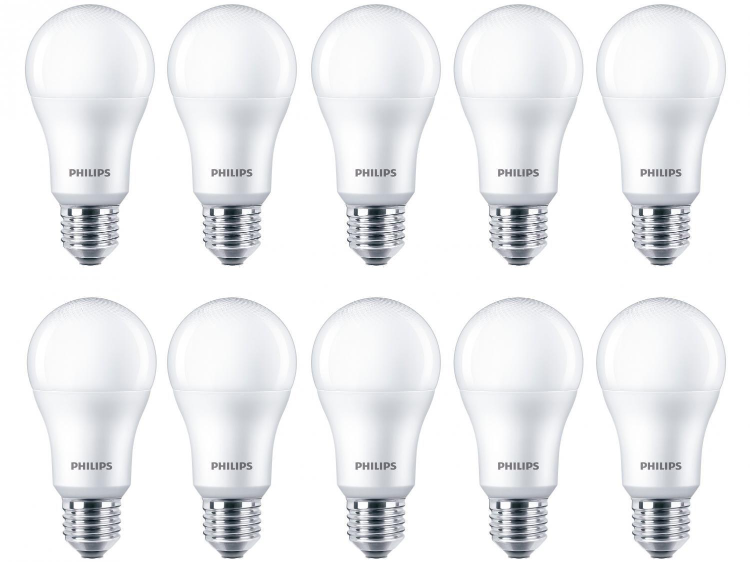 Kit Lâmpadas LED 10 Unidades Branca E27 7W - 6500K Philips Bulbo