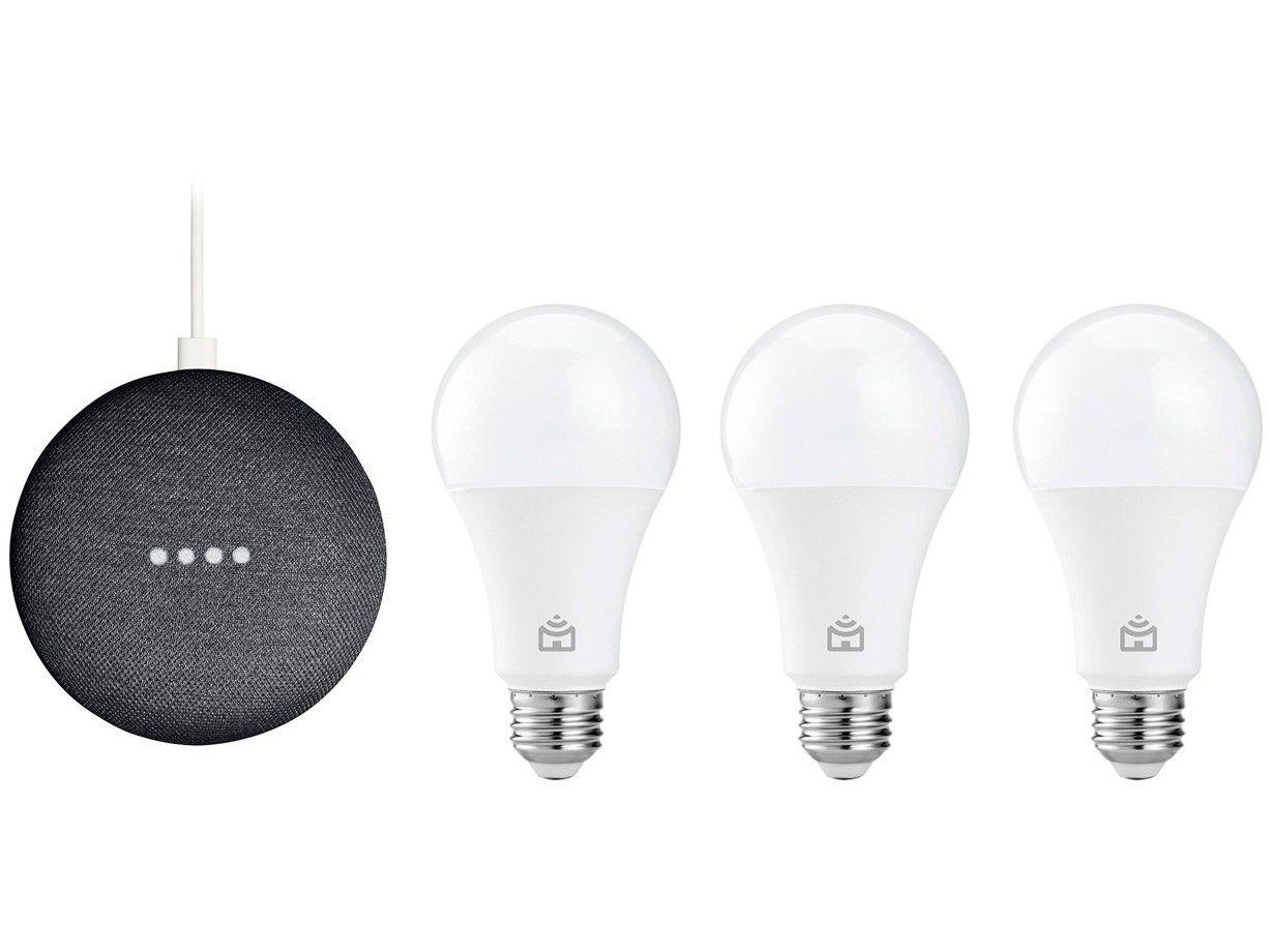 Smart Speaker Google Nest Mini 2ª Geração - com 3 Unidades de Lâmpada Inteligente Positivo