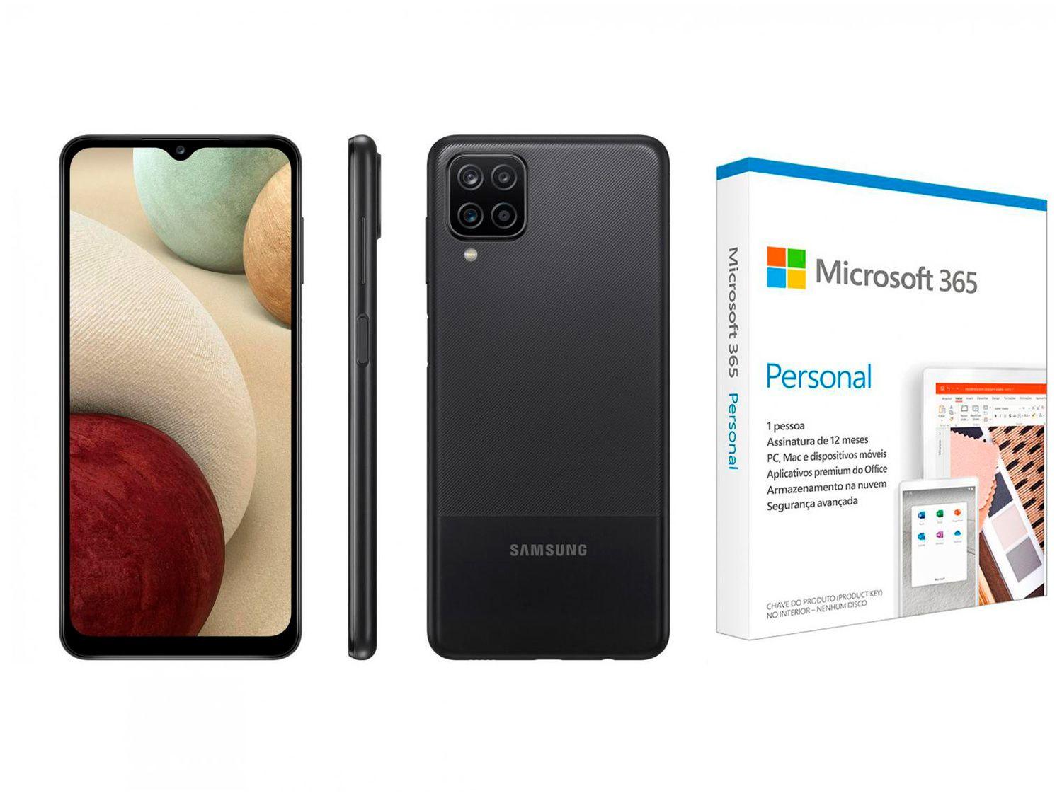Smartphone Samsung Galaxy A12 64GB Preto 4G - 4GB RAM 6,5" + Microsoft 365 Personal 1TB One