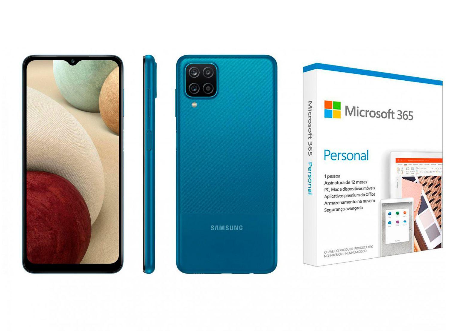 Smartphone Samsung Galaxy A12 64GB Azul 4G - 4GB RAM 6,5" + Microsoft 365 Personal 1TB One