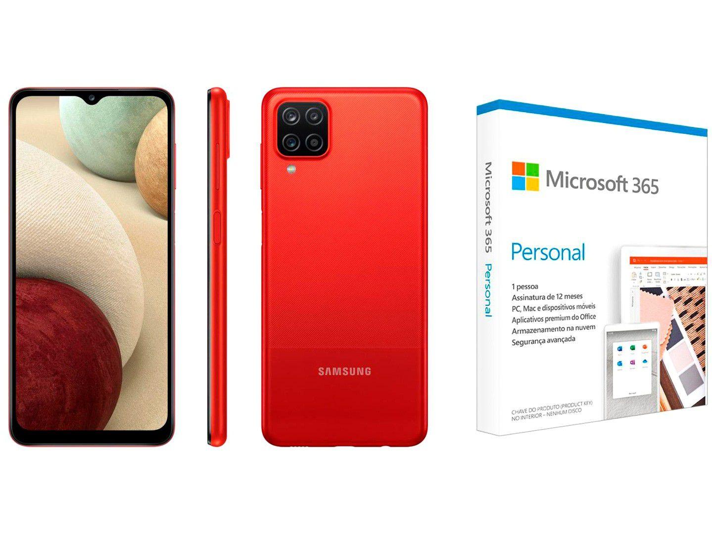 Smartphone Samsung Galaxy A12 64GB Vermelho 4G - 4GB RAM 6,5" + Microsoft 365 Personal 1TB One