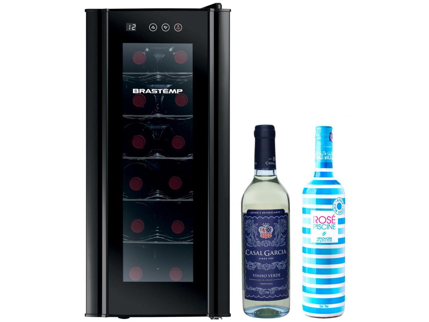 Adega Climatizada Brastemp 12 Garrafas com Vinho - Rosé Piscine Stripes e Vinho Branco Casal Garcia