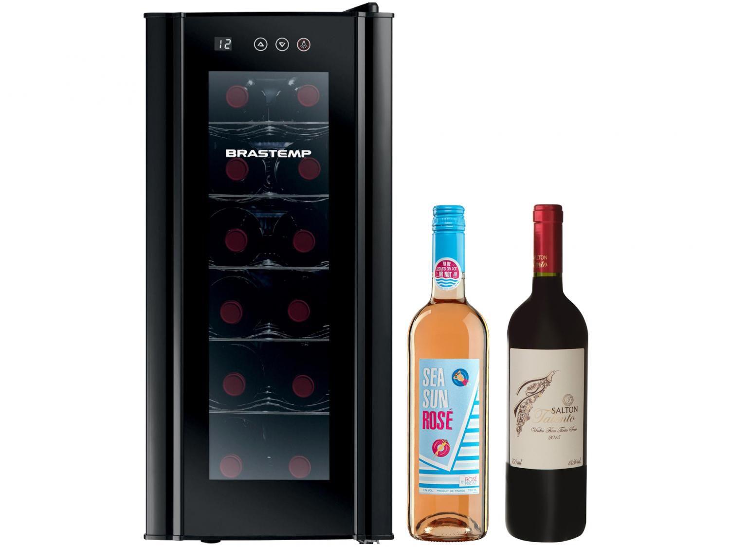 Adega Climatizada Brastemp 12 Garrafas com Vinho - Seco Rosé Piscine e Vinho Tinto Salton Premium