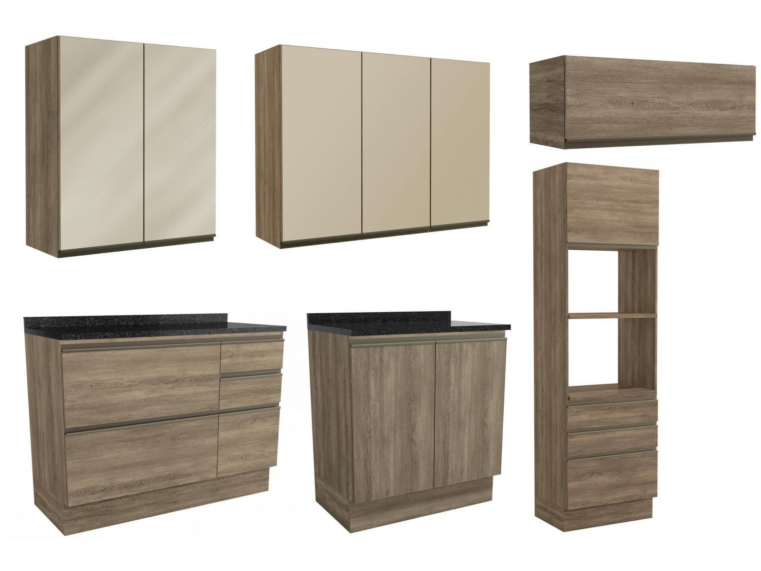 Cozinha Completa Kappesberg Maxxi 6 peças c Balcão - Nicho para Micro-ondas 10 Portas 7 Gavetas