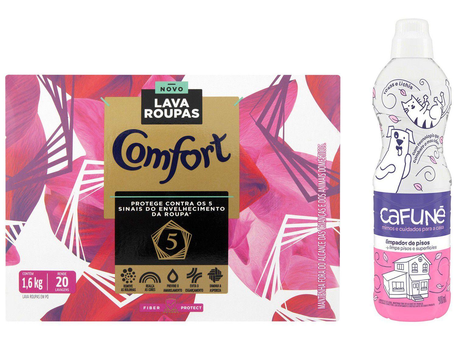 Kit Sabão em Pó Comfort Fiber Protect - 1,6kg + Limpa Piso Cafuné Rosas e Lichia 900ml