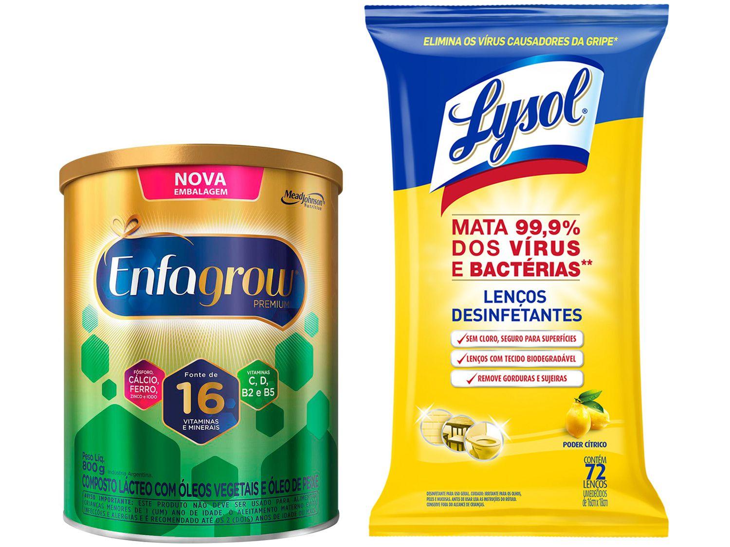 Kit Composto Lácteo Enfagrow - 800g + Lenços Desinfetantes Lysol 72 Unidades