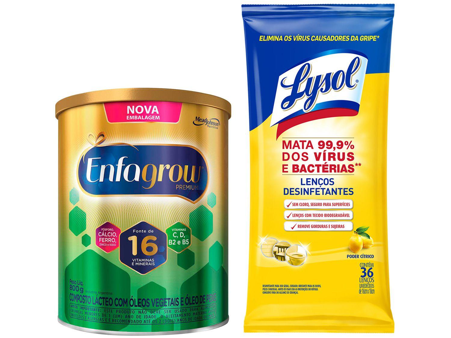 Kit Composto Lácteo Enfagrow - 800g + Lenços Desinfetantes Lysol 36 Unidades