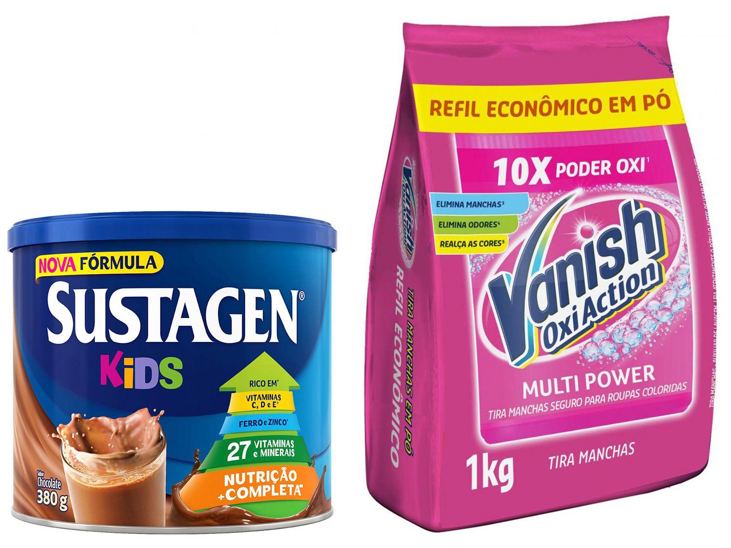 Kit Complemento Alimentar Infantil Sustagen Kids - Chocolate 380g + Tira Manchas Vanish 1kg