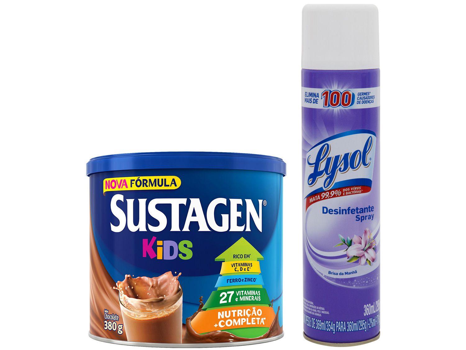 Kit Complemento Alimentar Infantil Sustagen Kids - Chocolate 380g + Desinfetante Lysol 360ml