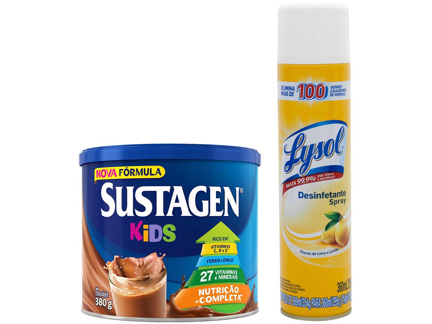 Kit Complemento Alimentar Infantil Sustagen Kids - Chocolate 380g + Desinfetante Lysol 360ml