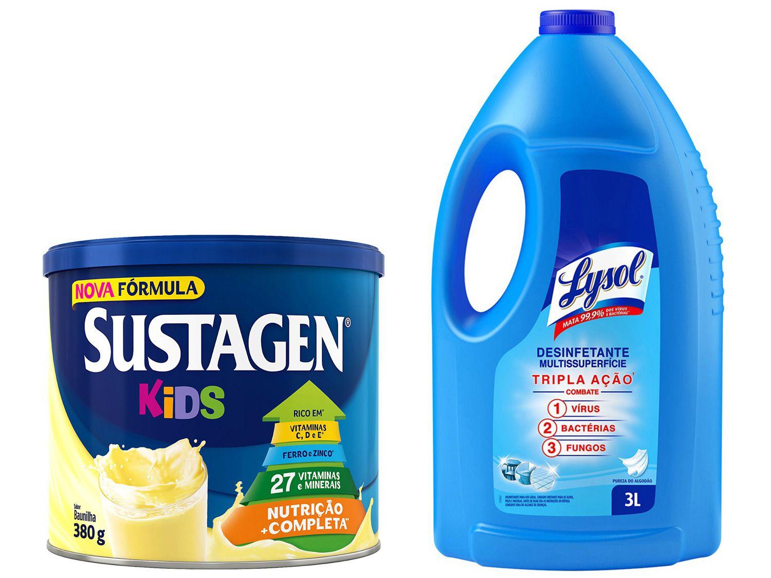 Kit Complemento Alimentar Infantil Sustagen Kids - Baunilha 380g + Desinfetante Lysol 3L