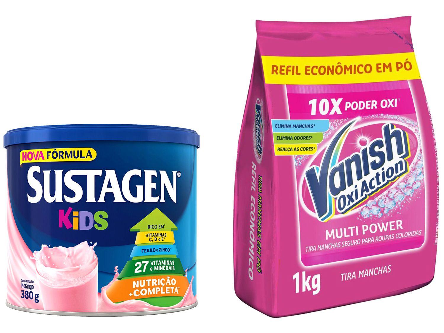 Kit Complemento Alimentar Infantil Sustagen Kids - Morango 380g + Tira Manchas Vanish Oxi Action 1kg