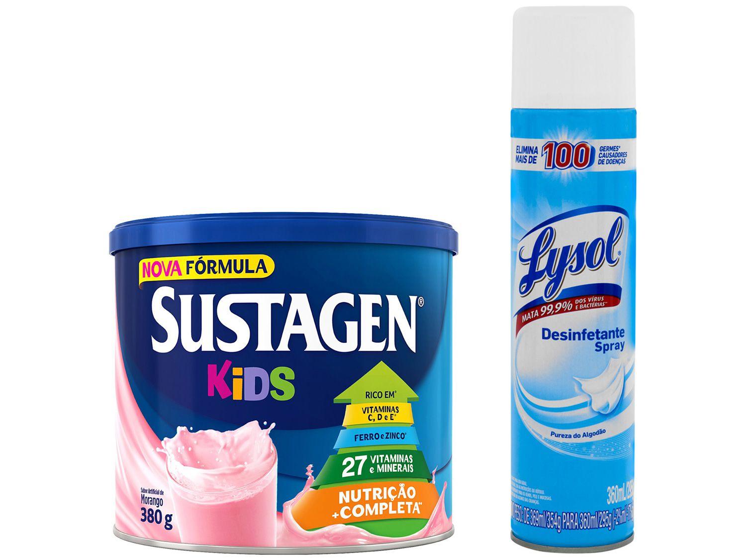 Kit Complemento Alimentar Infantil Sustagen Kids - Morango 380g + Desinfetante Lysol 360ml