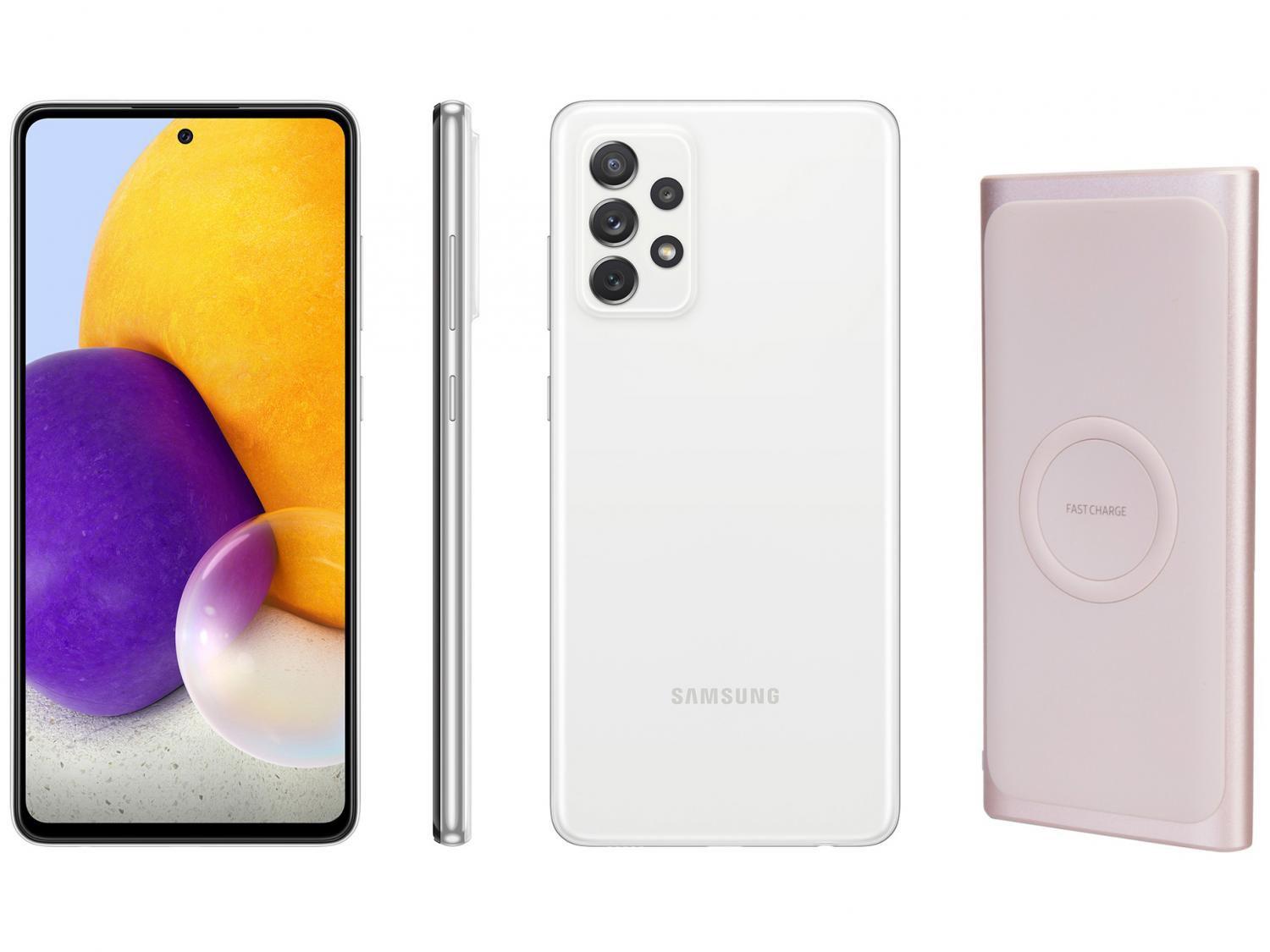 Smartphone Samsung Galaxy A72 128GB Branco 4G - 6GB RAM + Carregador Portátil sem Fio 10000mAh