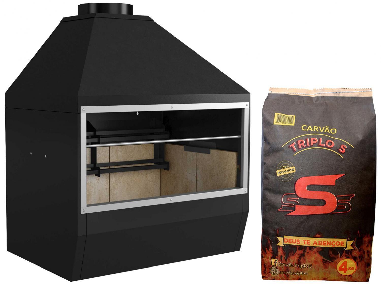 Kit Churrasqueira a Carvão Metávila 750F - para 10 Espetos + Carvão Vegetal Triplo S 4kg