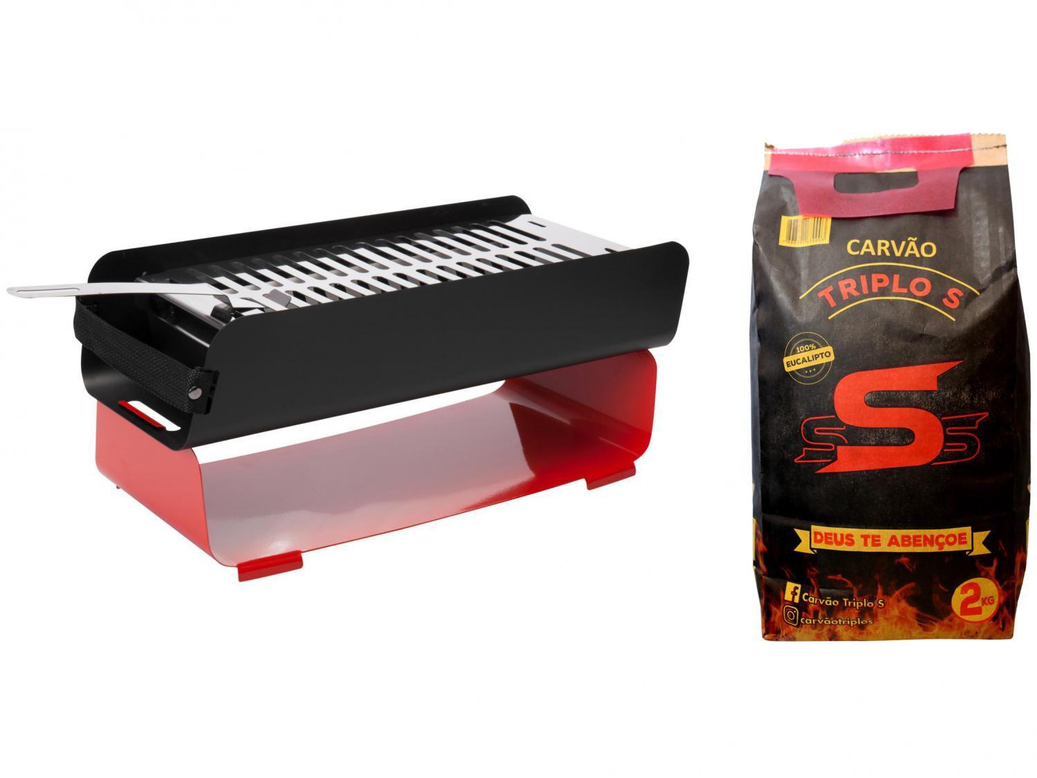 Kit Churrasqueira à Carvão Portátil Metávila - Bag Grill + Carvão Vegetal Triplo S 2kg