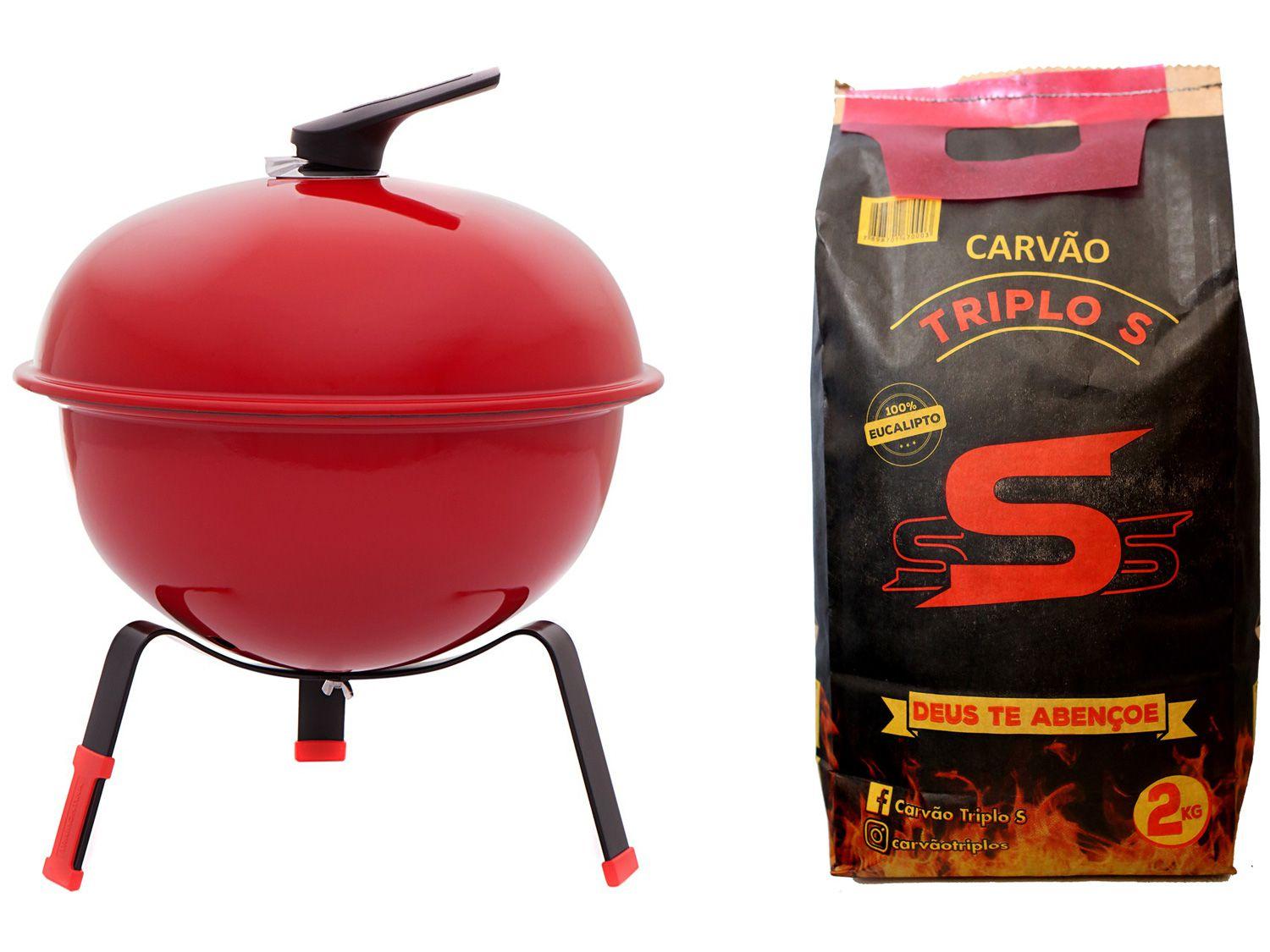 Kit Churrasqueira a Carvão com Abafador - Tramontina + Carvão Vegetal Triplo S 2kg