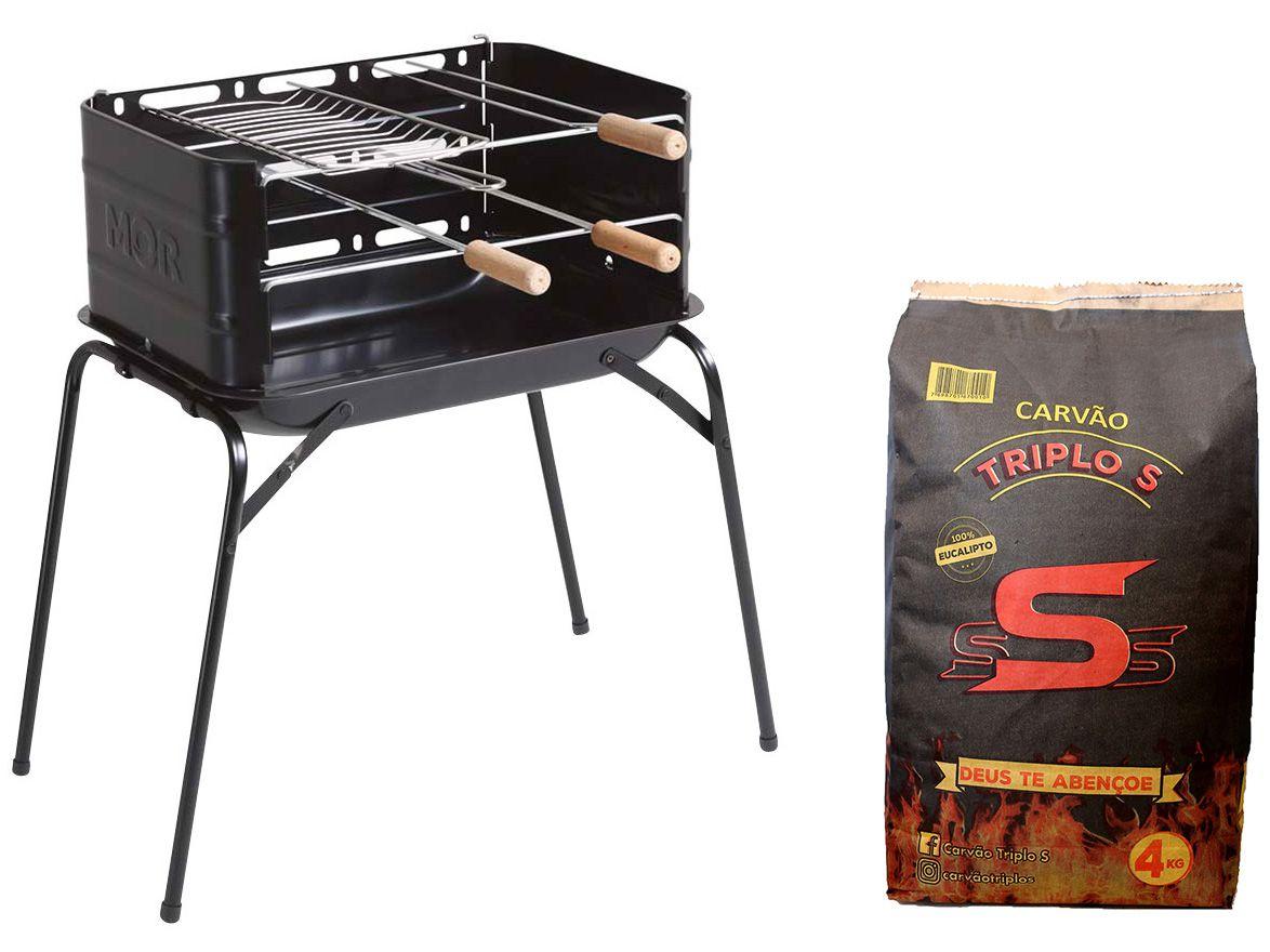 Kit Churrasqueira a Carvão Mor Montana - com Grelha + Carvão Vegetal Triplo S 4kg