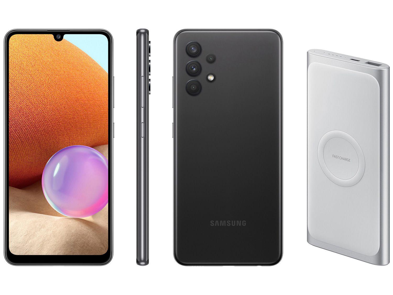 Smartphone Samsung Galaxy A32 128GB Preto 4G - 4GB RAM + Carregador Portátil 10000mAh