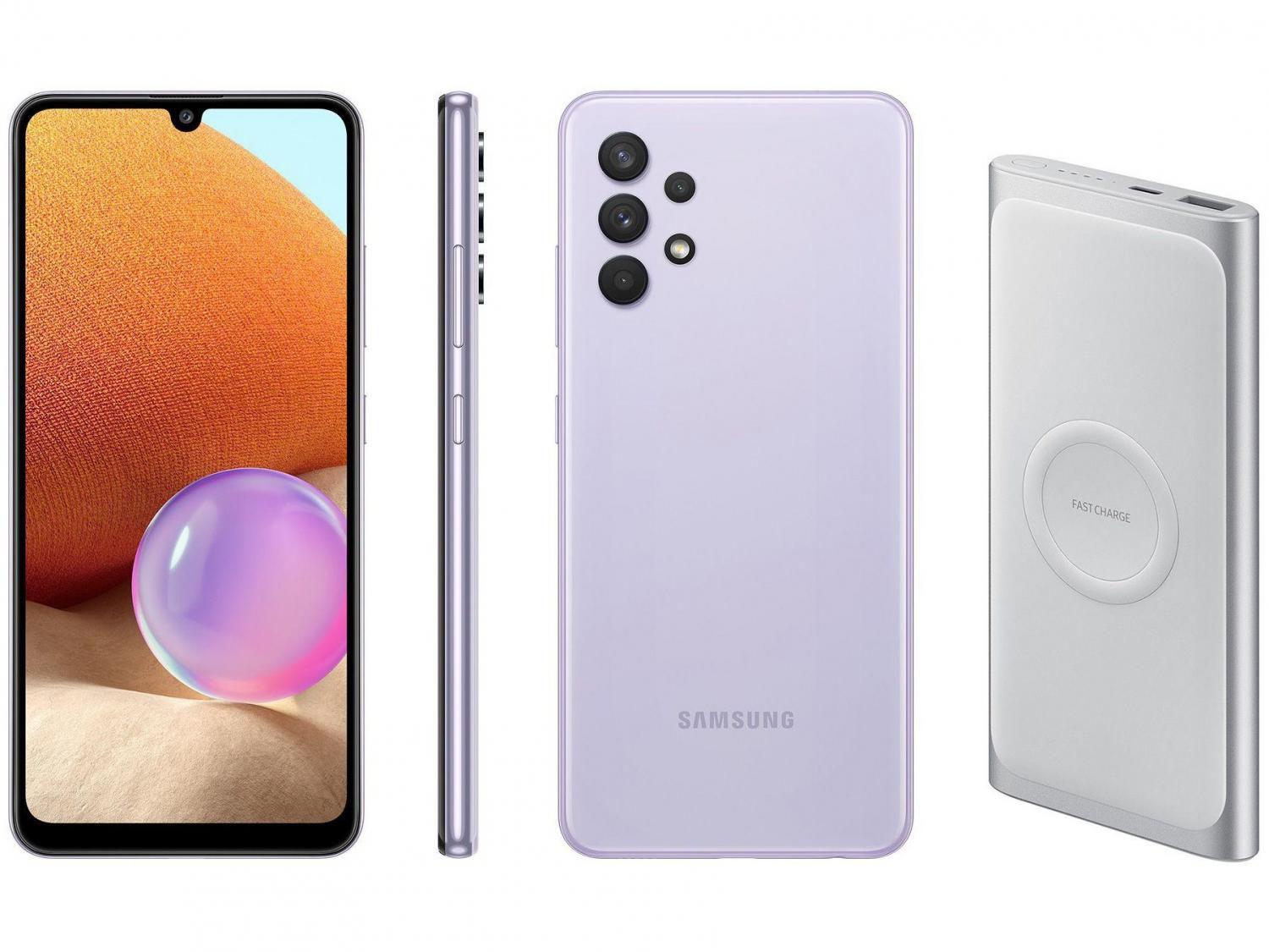 Smartphone Samsung Galaxy A32 128GB Violeta 4G - 4GB RAM + Carregador Portátil 10000mAh