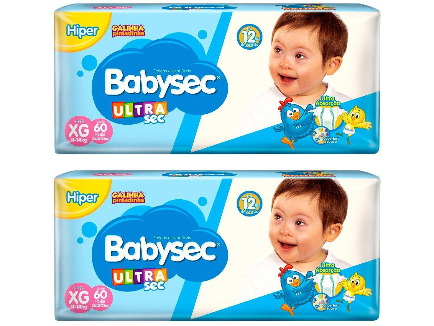 Kit Fraldas Babysec Ultrasec Galinha Pintadinha - Tam. XG 11 a 14kg 2 Pacotes com 60 Unidades Cada