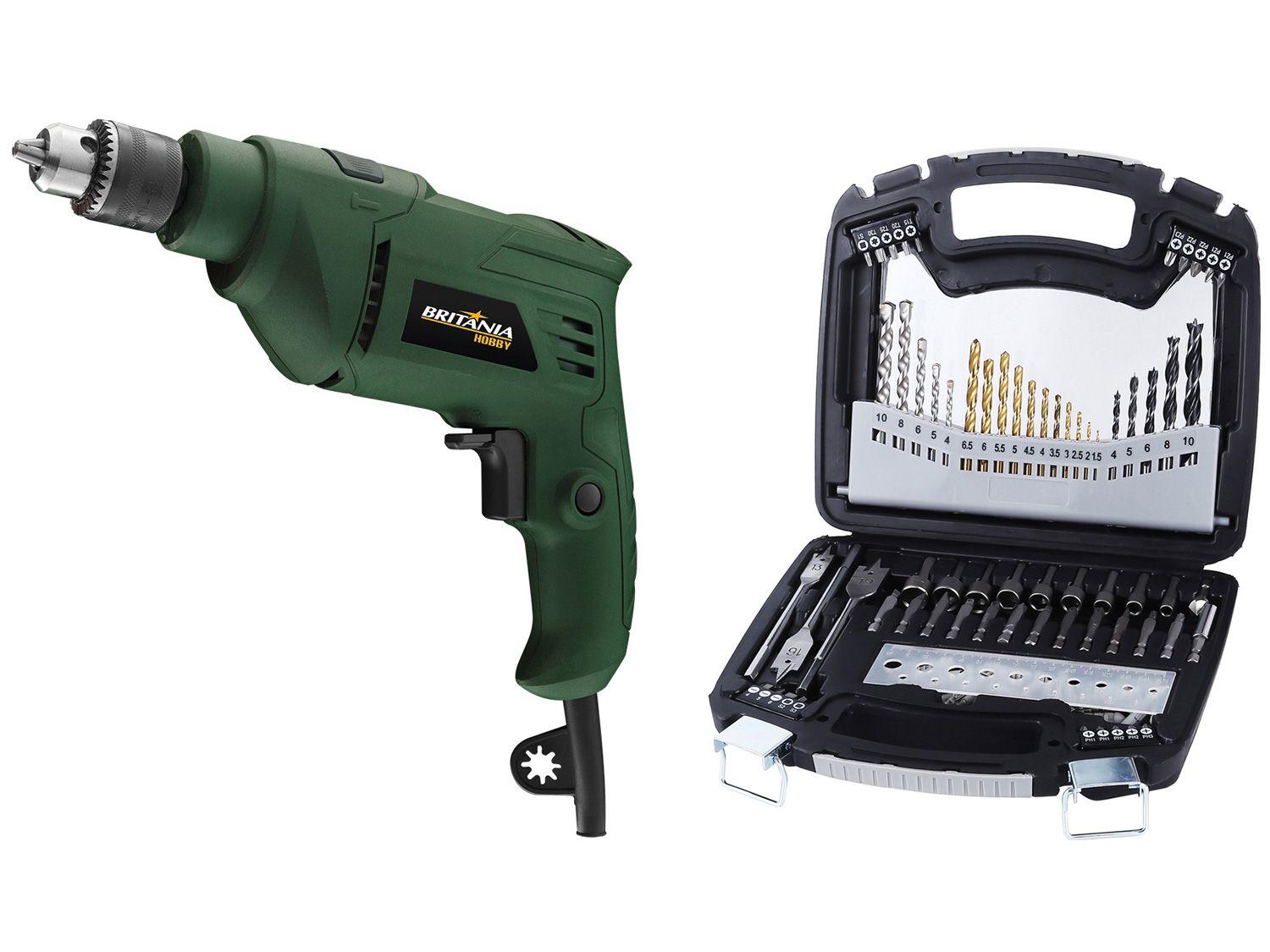 Kit Furadeira de Impacto Britânia Hobby 650W - 3000RPM + Jogo de Brocas Nell 120 Peças