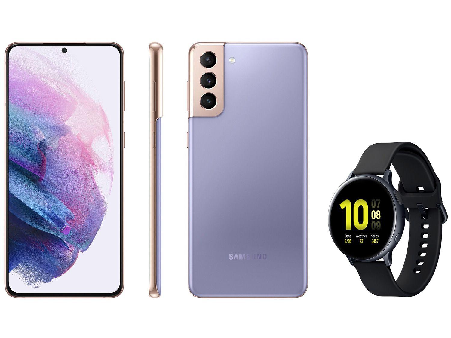 Smartphone Samsung Galaxy S21+ 128GB Violeta 5G - 8GB RAM + Smartwatch Galaxy Watch Active2 Preto
