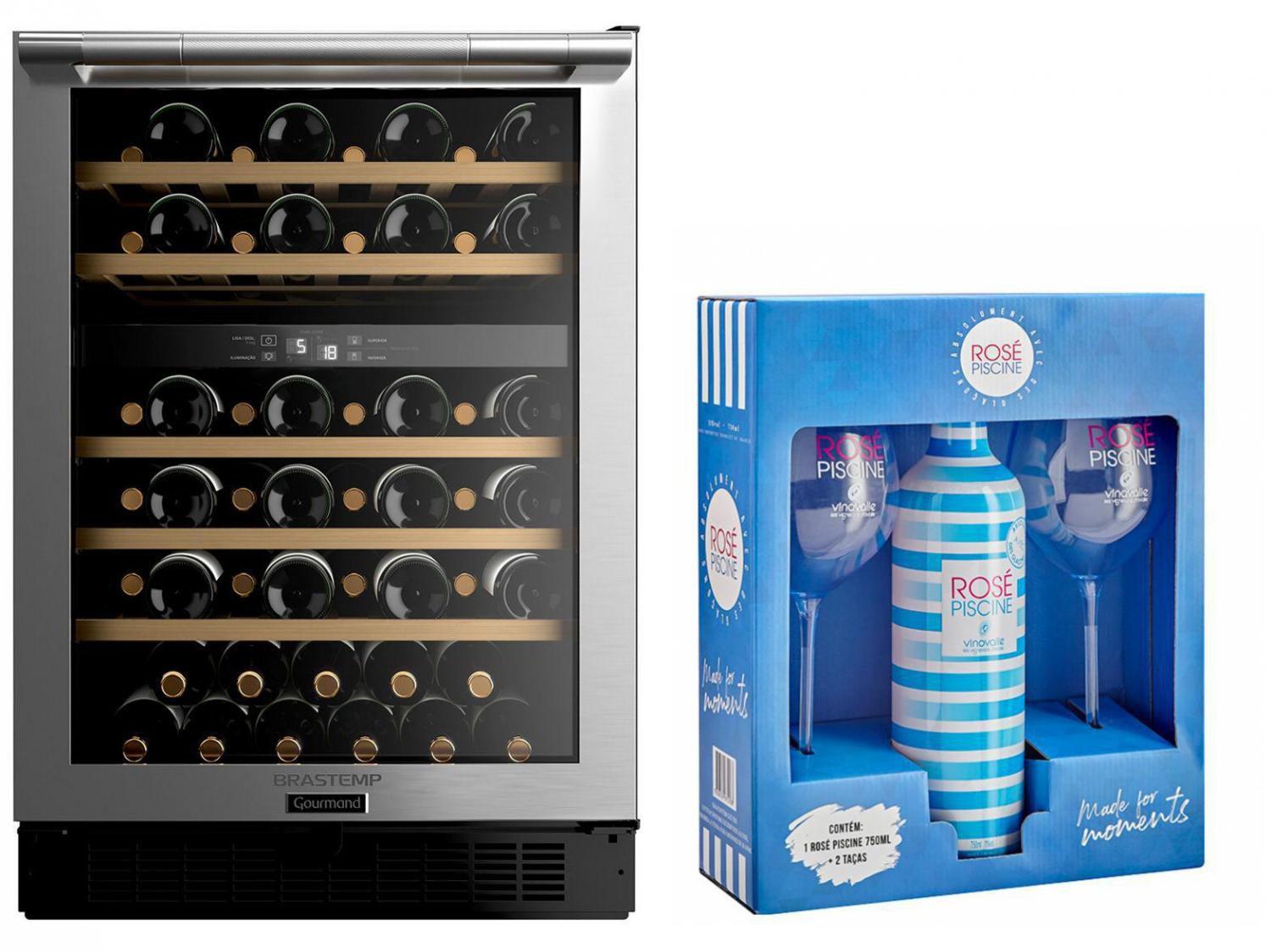 Adega Climatizada Brastemp 51 Garrafas - Gourmand + Vinho Rosé Meio Seco Piscine com Taça