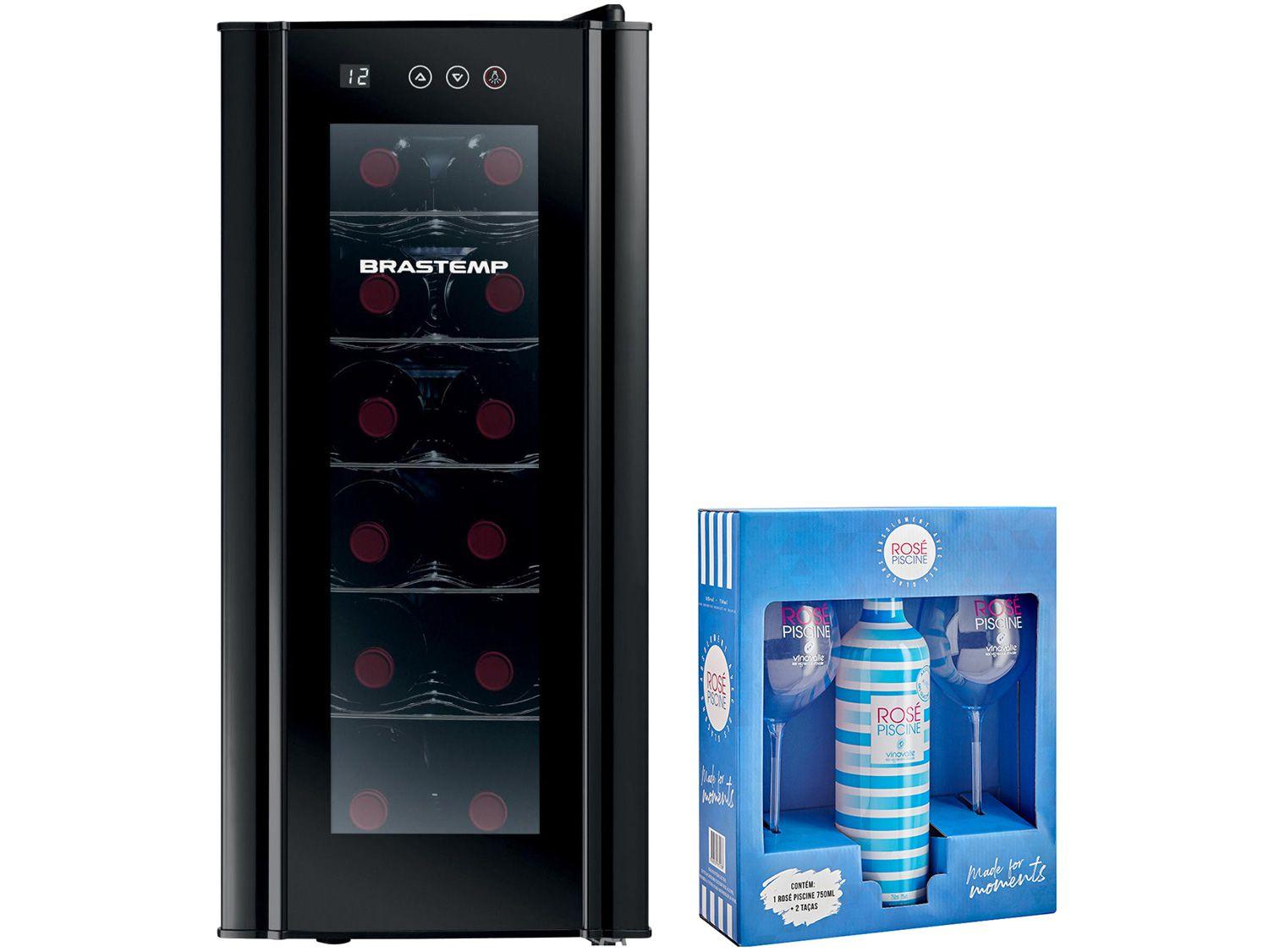 Adega Climatizada Brastemp 12 Garrafas - All Black + Vinho Rosé Meio Seco Piscine com Taça