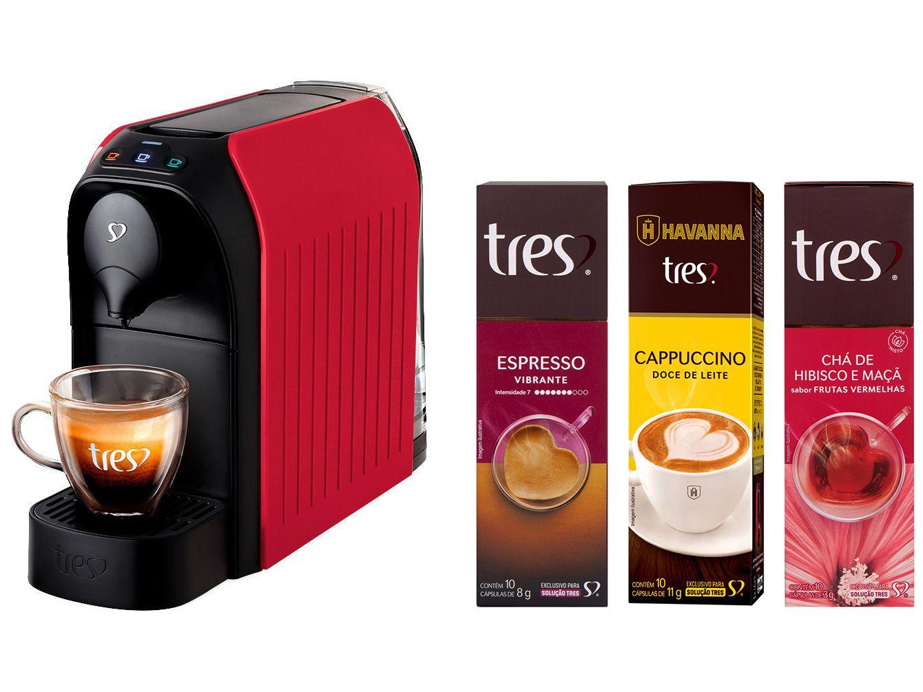 Cafeteira Espresso TRES Passione + Cápsula de Café - Espresso + Cappuccino Doce de Leite + Chá Hibisco