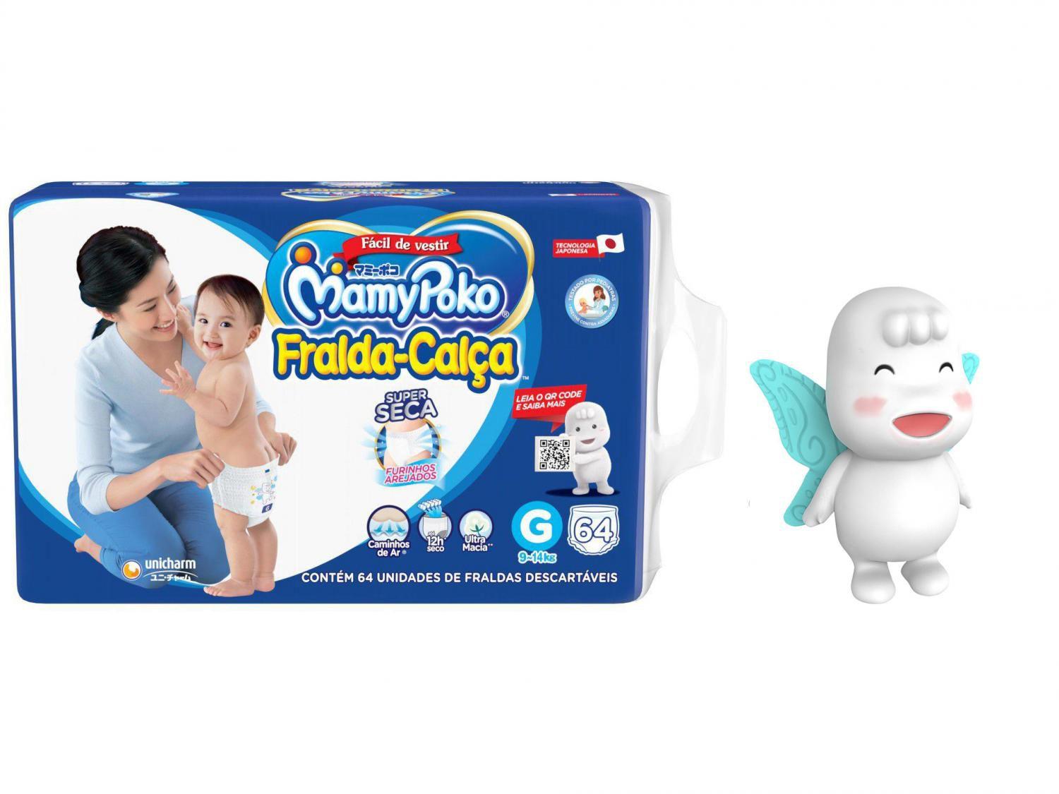 Fralda MamyPoko Super Calça Tam. G 9 a 14kg - 64 Unidades + Boneco Conto de Fadas Poko-Chan