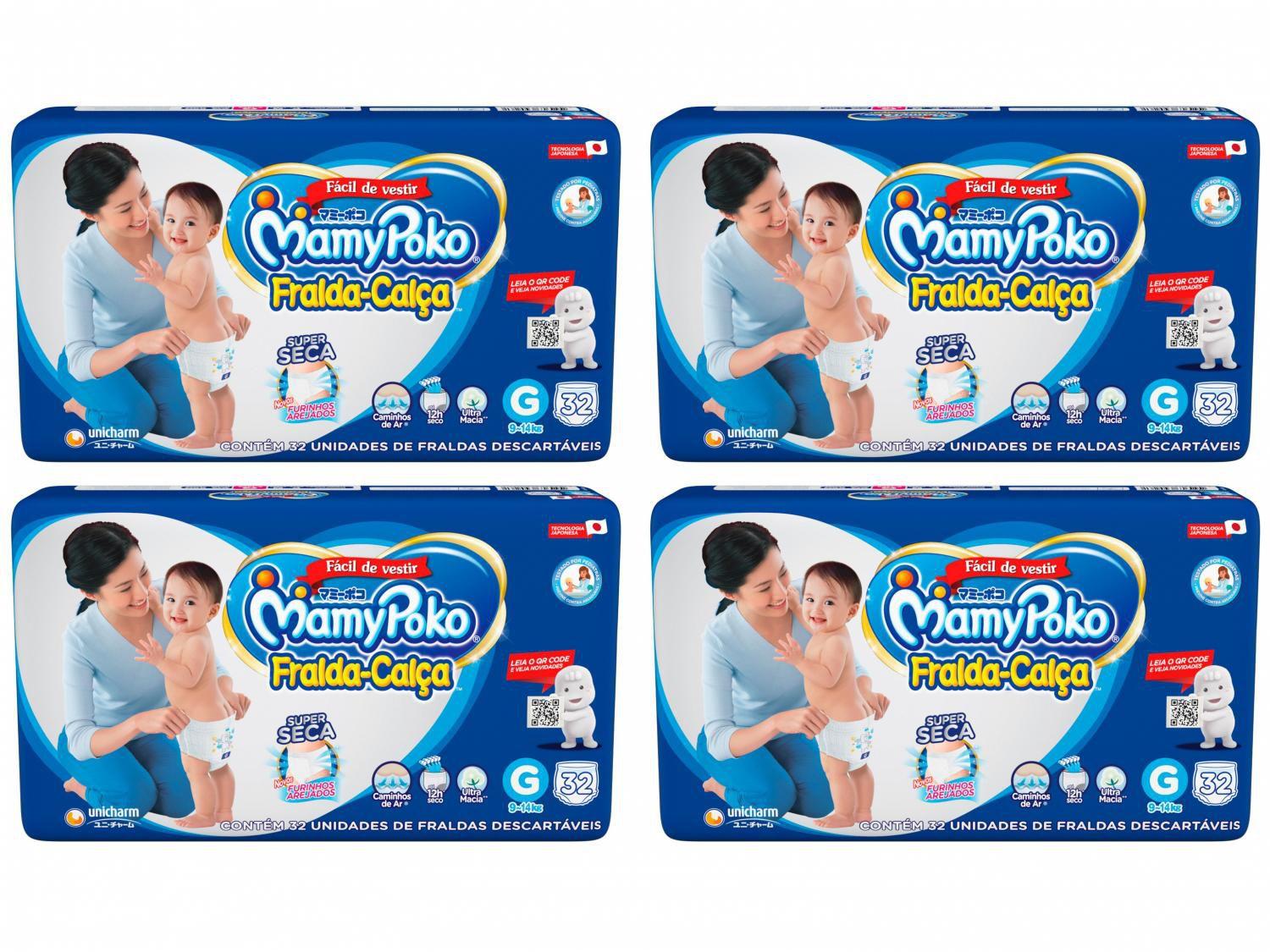Kit Fraldas MamyPoko Jumbo Calça Tam. G - 9 a 14kg 4 Pacotes com 32 Unidades Cada