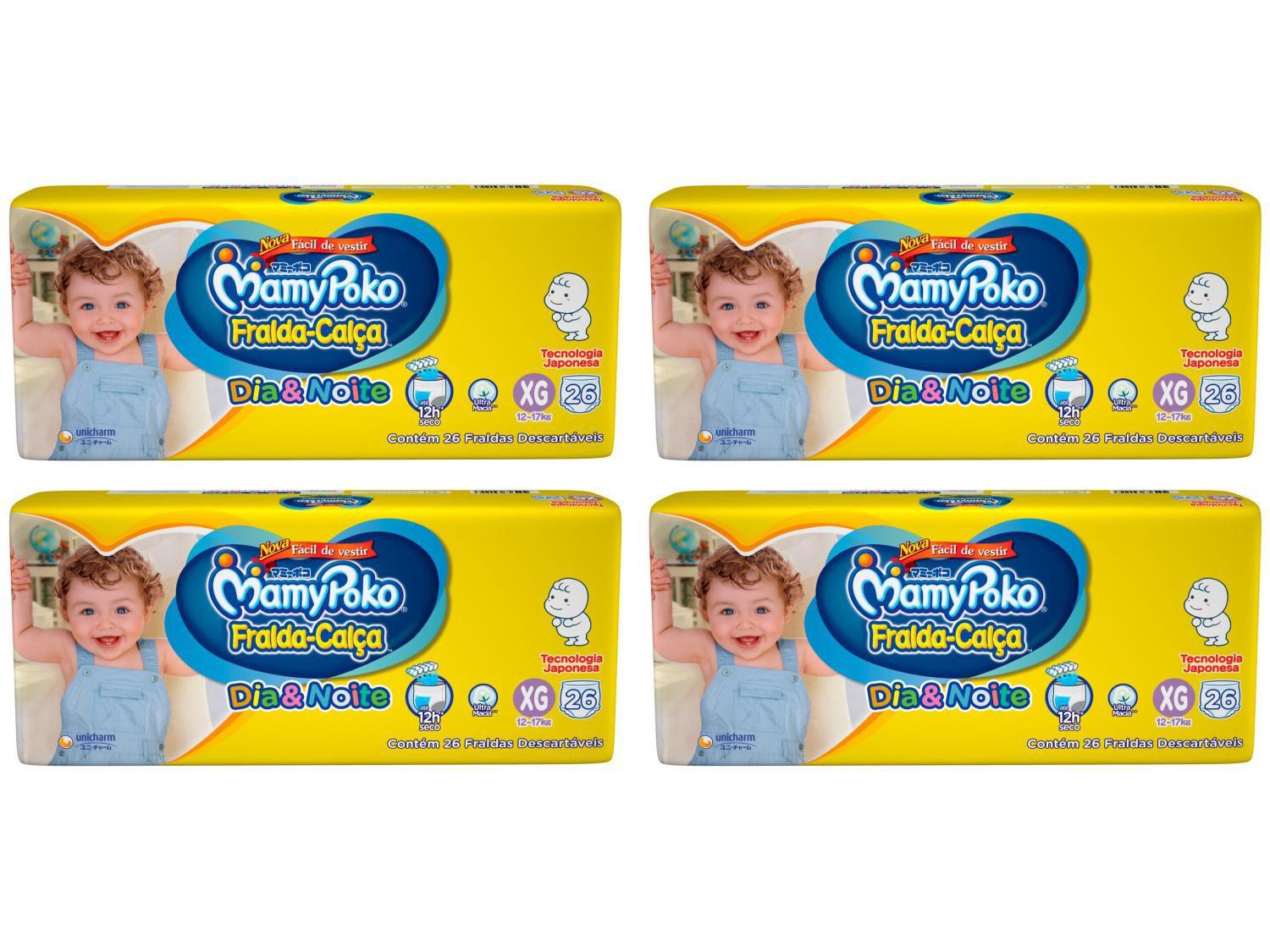 Kit Fraldas MamyPoko Dia&Noite Jumbo Calça Tam. XG - 12 a 17kg 4 Pacotes com 26 Unidades Cada