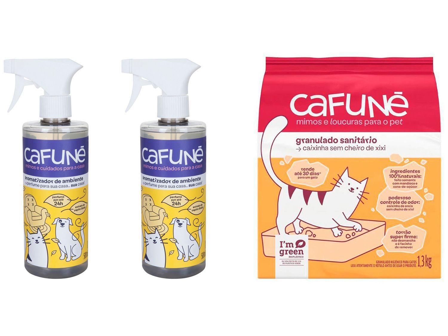 Kit Aromatizador de Ambiente Spray Cafuné - 500ml 2 Unidades + Areia para Gato Cafuné 1,3kg
