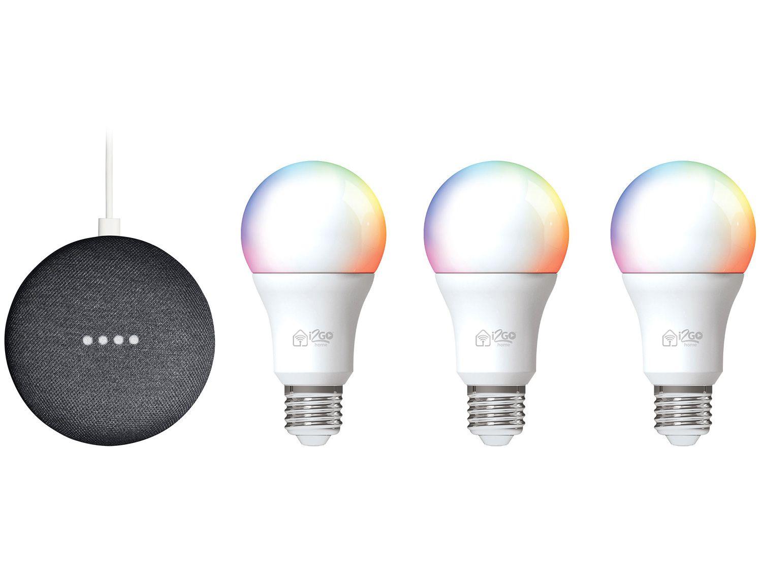 Kit Nest Mini 2ª geração Smart Speaker - com Google Assistente + 3 Lâmpadas Inteligentes