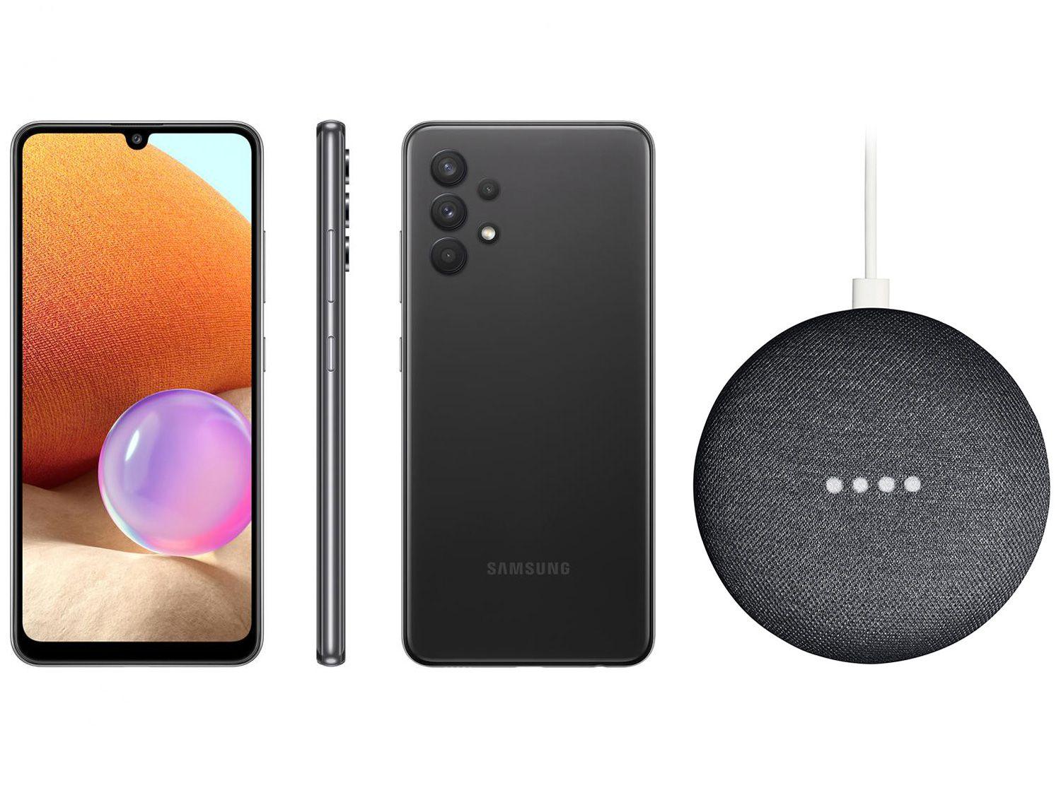 Smartphone Samsung Galaxy A32 128GB Preto 4G - 4GB RAM + Nest Mini 2ª geração Smart Speaker