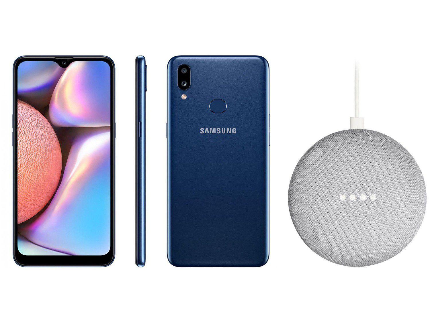 Smartphone Samsung Galaxy A10s 32GB Azul - 4G 2GB RAM + Nest Mini 2ª geração Smart Speaker